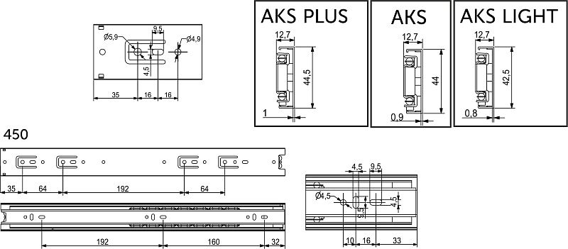 Направляющая шариковая L-450 h=45 AKS PLUS 38035