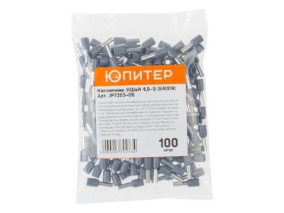Наконечник-гильза НШвИ 4,0-9, E4009, 100 шт, с изолированным фланцем, Юпитер JP7205-06