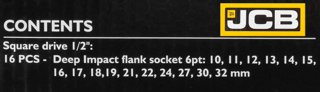Набор глубоких ударных головок 16 пр., 1/2" 10-32 мм 6-гр JCB JCB-4169-5MPB