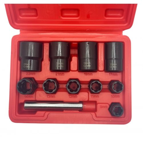 Набор головок-экстракторов 9-22 мм 3/8, 1/2" 11 пр, 42CrMo H-D HD-06040