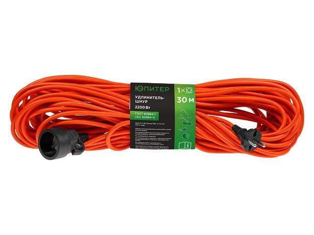 Удлинитель-шнур 30 м, 1 роз., 2,2кВт, б/з, ПВС 2х1, садовый, Юпитер JP8401-03