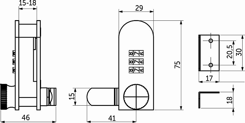 Замок для распашной двери кодовый 602 с ключом AKS 90684