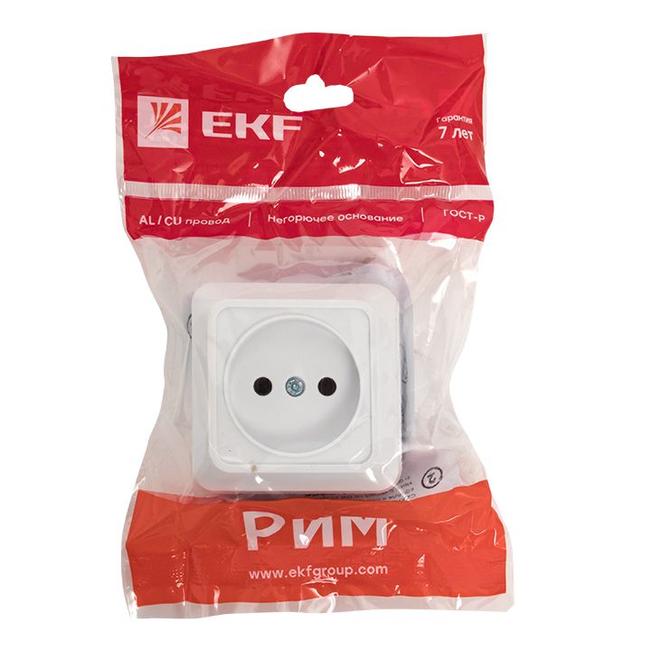 Рим Розетка 1-местная 10А без заземления белая EKF ENR10-022-10
