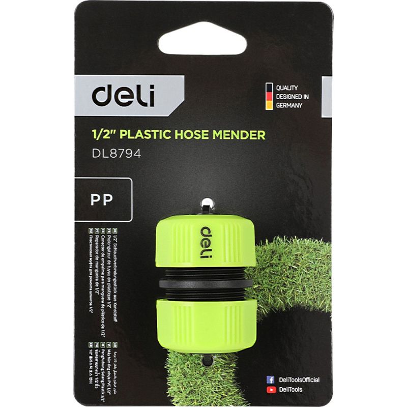 Муфта соединительная для шлангов Deli GS EDL8794, 1/2", двухкомпонентная, черный, зеленый
