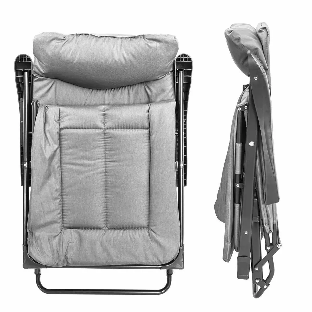 Шезлонг складной с подлокотниками на мягкой основе светло-серый 1780х670х300 мм, макс. нагрузка 200 кг WMC TOOLS WMC-FG-HY-8000LGR