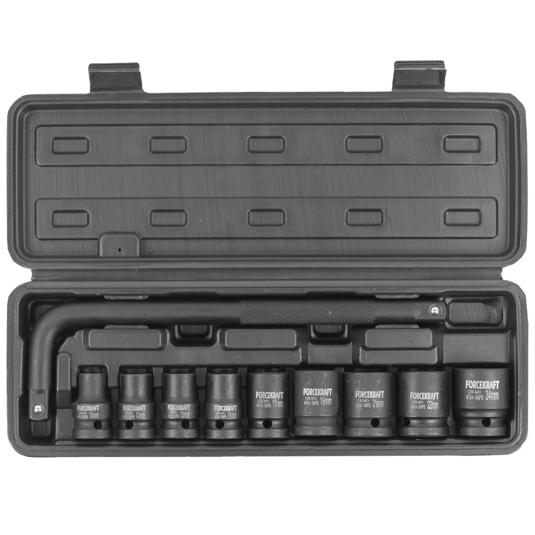 Набор ударных головок 10-24 мм с воротком 1/2'' 6-гр 10 пр ForceKraft FK-4104-5MPB