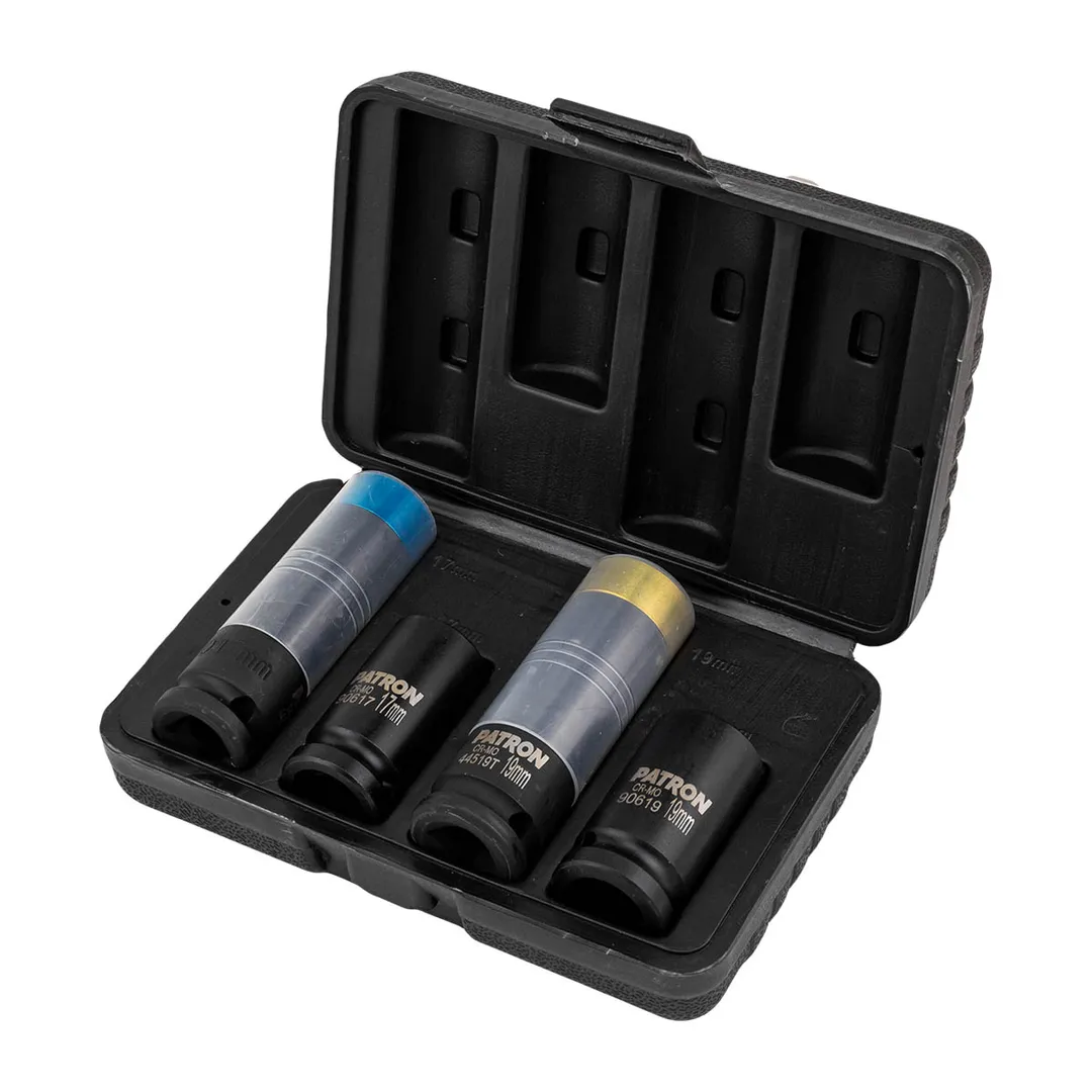 Набор ударные тонкостенные головки 17, 19 мм 6-гр, головки-экстракторы 17, 19 мм 4 пр PATRON P-4035D