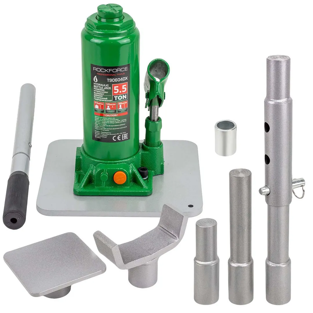 Домкрат бутылочный гидравлический 5,5 т, 215-960 мм, с набором аксессуаров RockForce RF-T90604DX