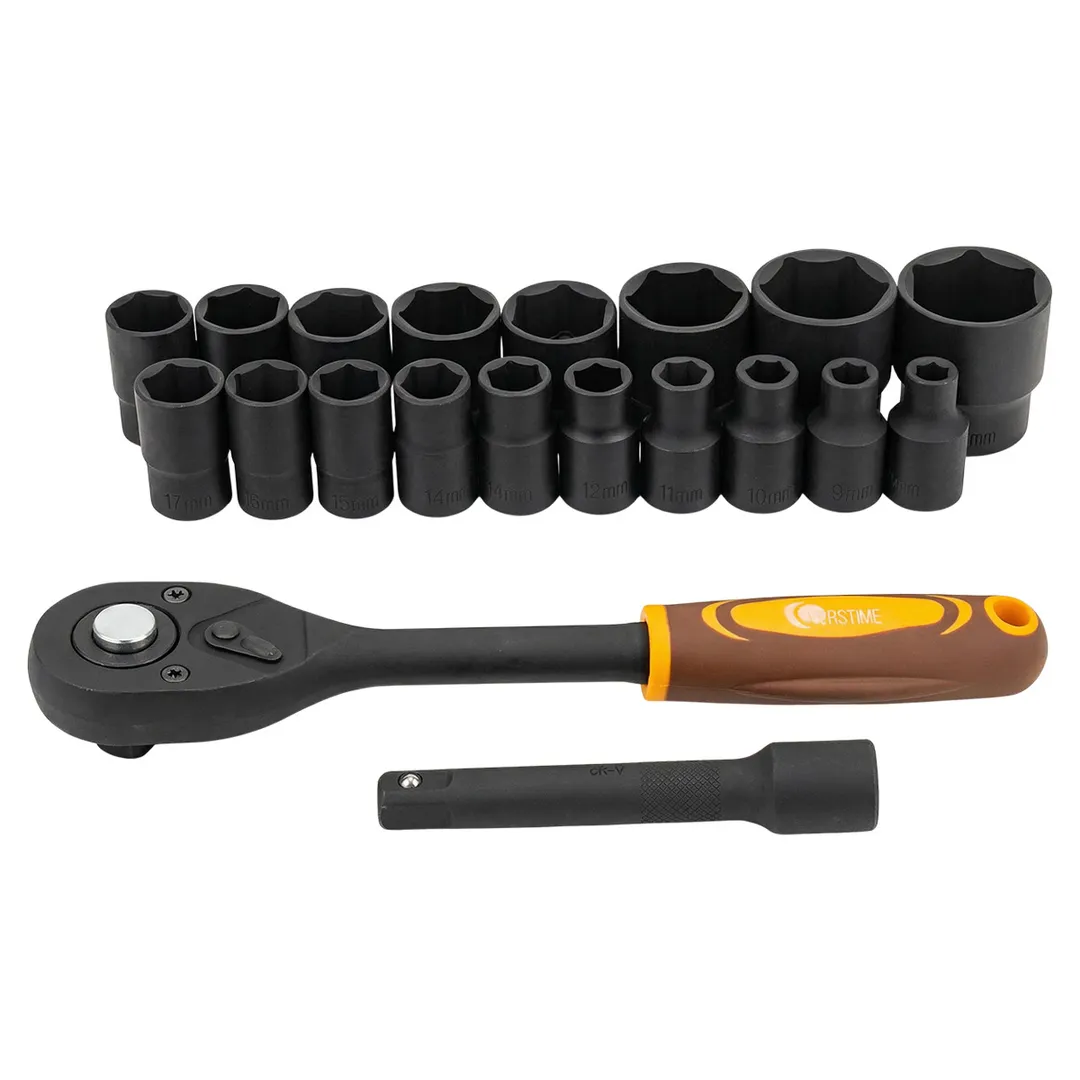 Набор ударных головок 8-32 мм 1/2'', с трещоткой 20 пр FORSTIME FT-019-5K