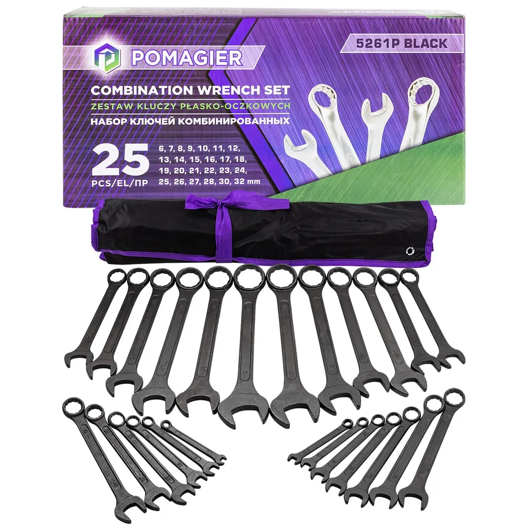 Набор ключей комбинированных 6-32 мм 25 пр POMAGIER POM-5261P Black