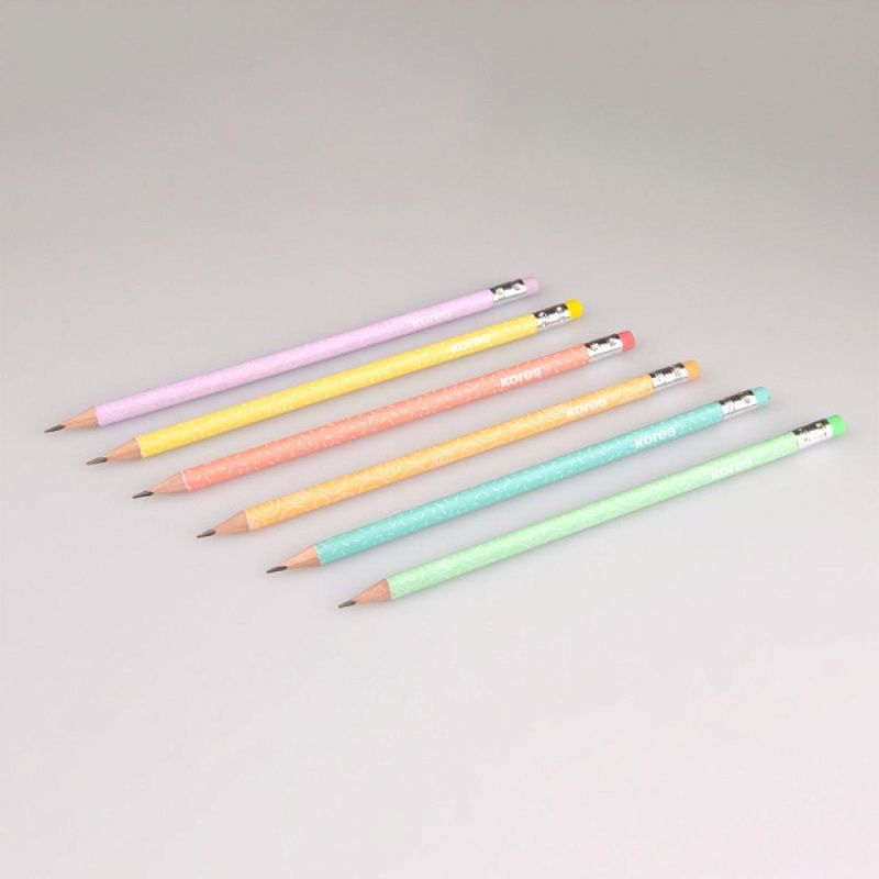 Карандаш простой Kores "Grafitos Style Pastel", HB, с ластиком, ассорти