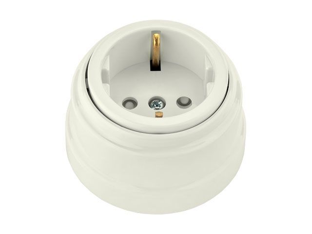 Розетка 1-ая, открытая, с/з, з/ш, бежевая, Ретро, без монтажной панели, Bylectrica РА16-0206беж