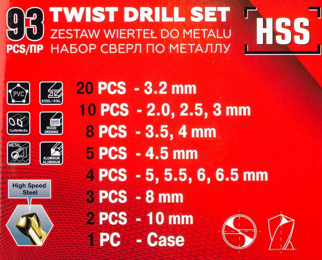 Набор сверл по металлу 2-10 мм 93 пр JBC JBC-924U93