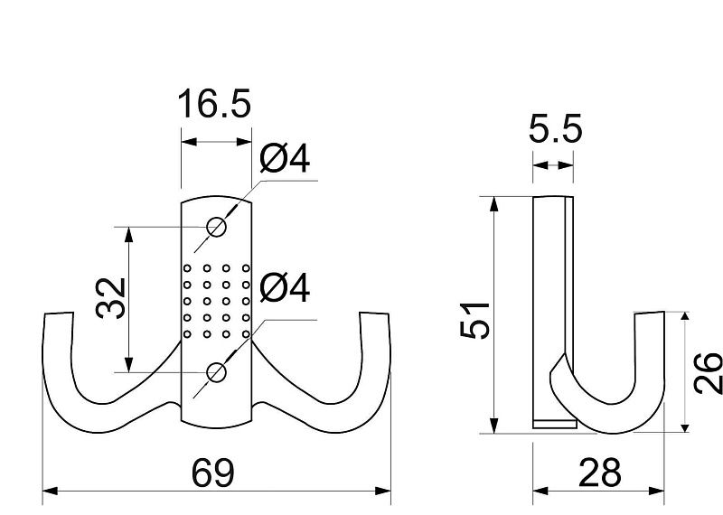 Крючок меб. двухрожковый мет. WP12 черный GRIDLI 66270