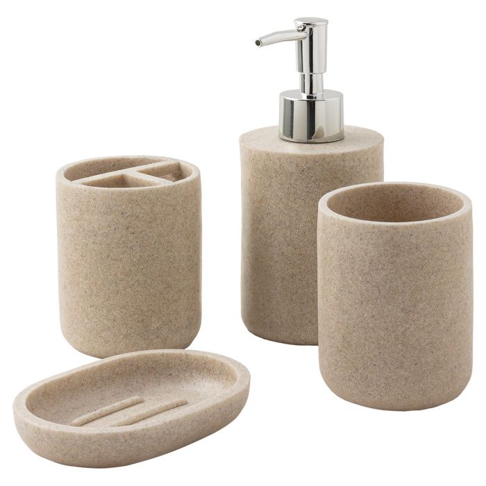 Набор для ванной комнаты 4 пр., мыльница, дозатор для мыла, подставка для зубных щеток, подставка для косметических аксессуаров La and Te beaute LT-BS-1