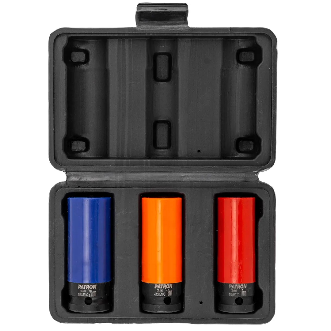 Набор ударных тонкостенных головок 17, 19, 21 мм 1/2'' 3 пр PATRON P-4032C