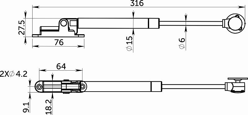 Подъемник газовый верхний 120N с доводчиком графит AKS 115569
