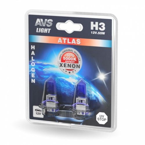 Лампа галогенная ATLAS /5000К/ H3.12V.55W (блистер, 2 шт.) AVS A78568S