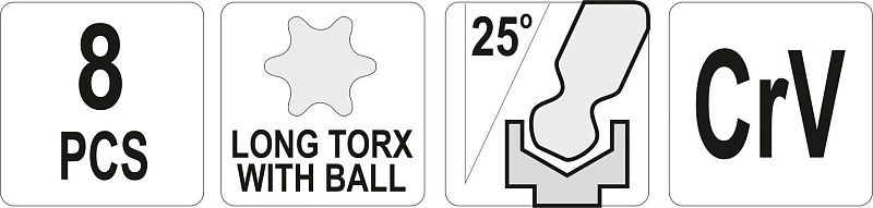 Набор ключей TORX с шариком T9-T40 CrV 8 пр. Yato YT-05123