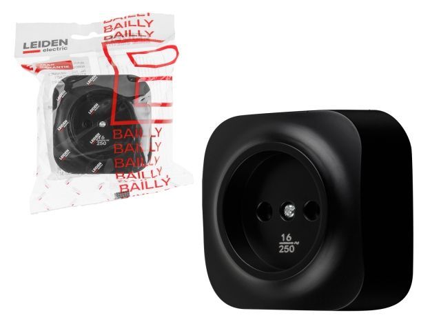 Розетка 1-ая, открытая, б/з черная, Bailly, LEIDEN ELECTRIC 806013