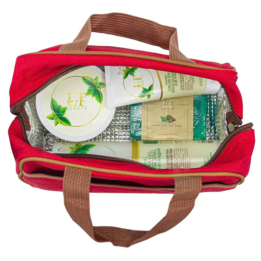 Набор Алоэ и Зеленый чай, термосумка LT-СB5, гель для душа, крем для тела, крем бальзам для рук, мыло мята и чайное дерево La and Te beaute LT-25Bag