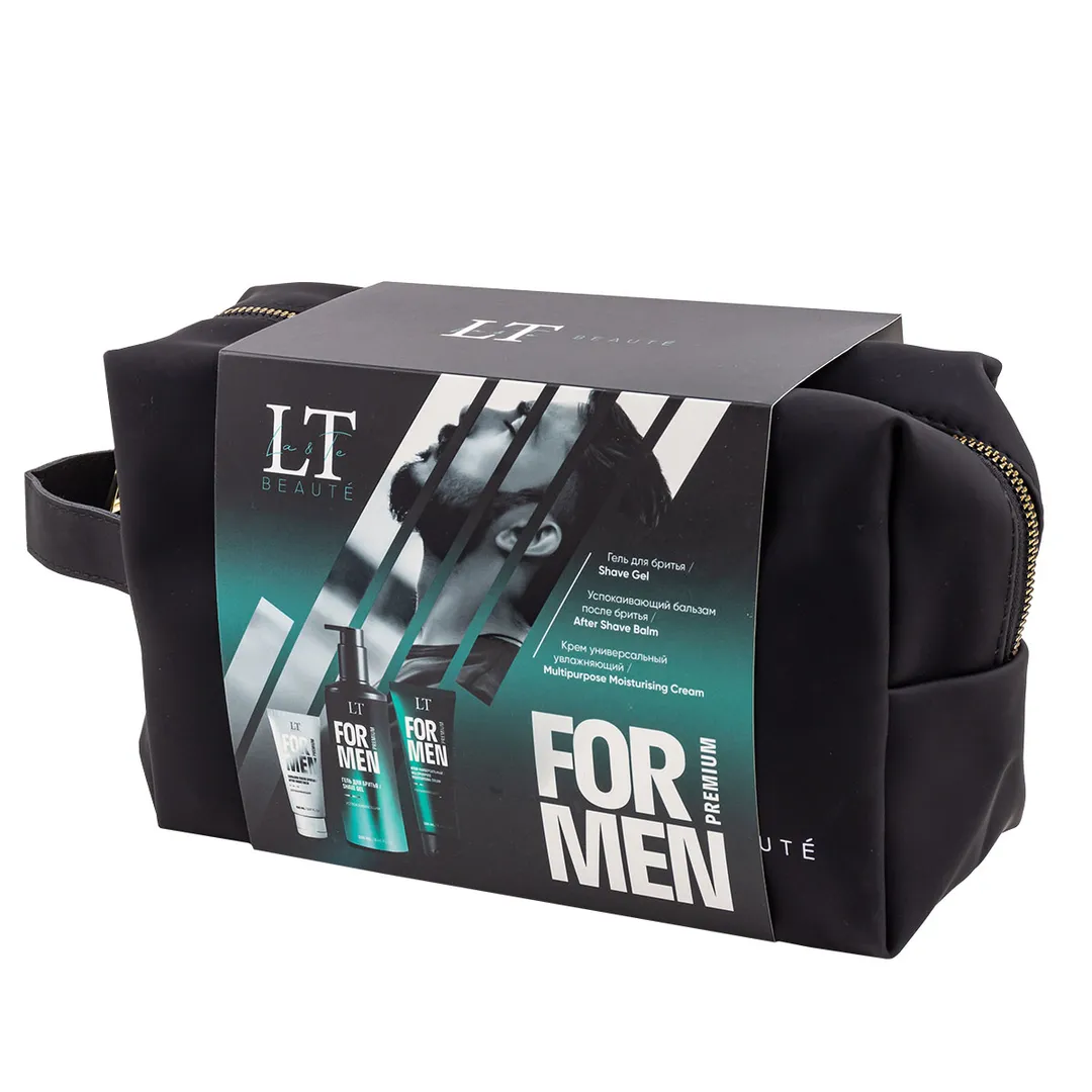 Мужской подарочный набор, гель LT-2364, бальзам LT-2371, крем LT-2388, bag1, черная уп La and Te beaute LTMEN10