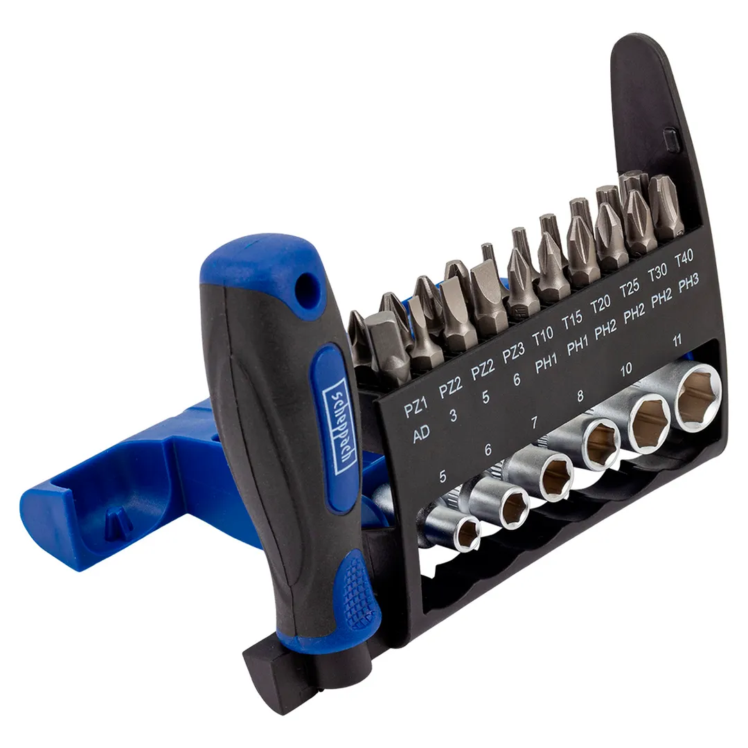 Отвертка с набором головок 6-11 мм, двустронних бит PH, PZ, SL, Torx 1/4'' 28 пр Scheppach Sch-HW-S21