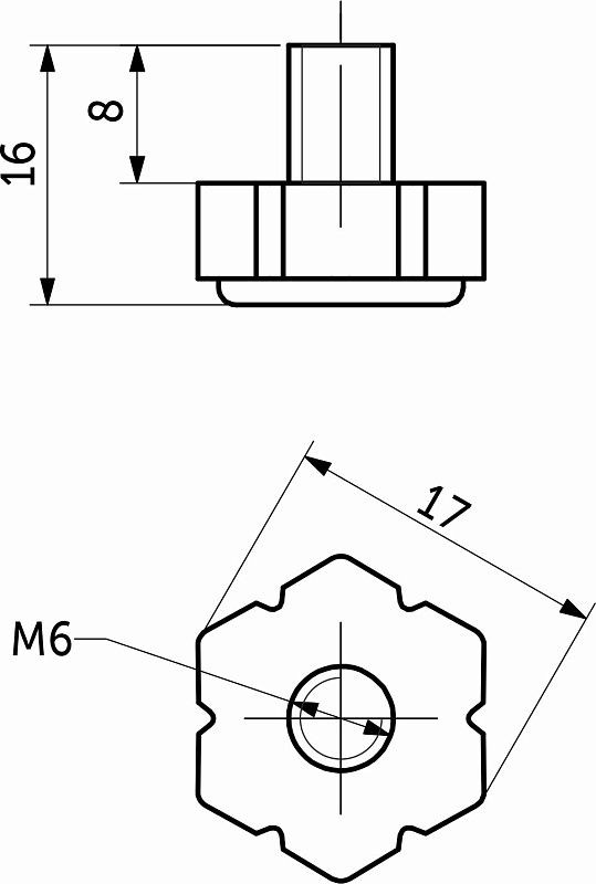 Регулятор уровня М6*8/16 черный, 1 упак 1 тыс.шт., RU 118779