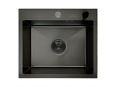 Кухонная мойка из нержавеющей стали, с сифоном и дозатором, графит W35044BD WISENT (сифон W02B, дозатор WW405B) 500*440мм.