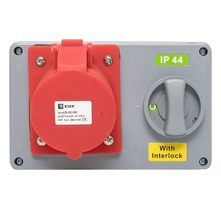 Розетка с блокировкой и выключателем 1425 3Р+РЕ+N 32А 380В IP44 EKF ps-1425-32-380