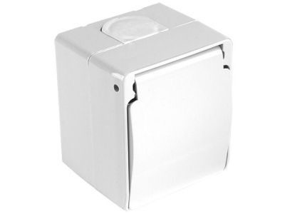 Розетка 1-ая (открытая, с/з, с крышкой) белая, NEMLIYER, (10 A, 250 V, IP 44) Mutlusan 21501100201