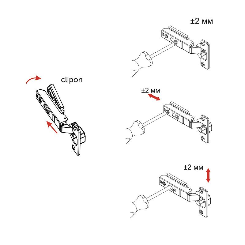 Петля накладная с доводчиком 48мм h0 clip-on 3D узкая (саморезы, заглушки) AKS PLUS 66232