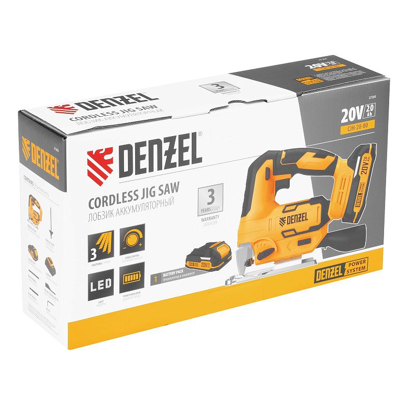 Лобзик аккумуляторный CJH-20-80, Li-Ion, 20 В Denzel 27205