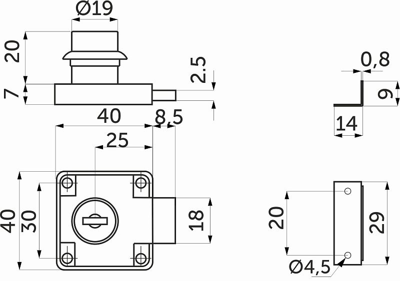 Замок для распашной двери механический 138, черный, AKS LIGHT 117301
