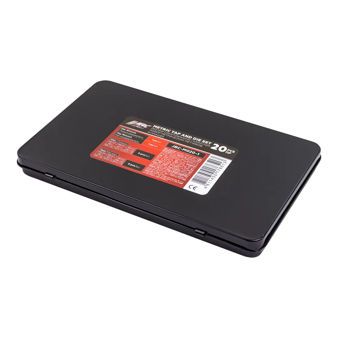 Набор метчиков и плашек метрический 20 пр М3х0.5, М4х0.7, М5х0.8, М6х1, М7х1, М8х1.25, М10х1.5, М12х1.75, 1/8NPT27 JBC JBC-M020-1