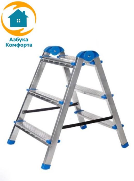 Стремянка 2 секции, 3 ступени, стальная, оцинкованная AZK LDTH-02.03