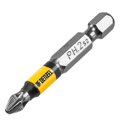 Бита PH2х50, сталь S2, 10 шт., круглый профиль, отрывная упаковка, Е 6,3 Denzel 11679