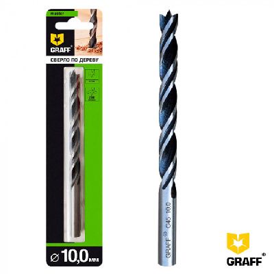 Cверло по дереву cпиральное 10х133 мм, в блистере GRAFF 76100133