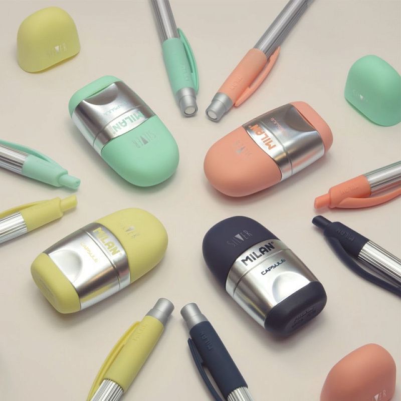 Ластик-точилка Milan "Capsule silv", 1 отверстие, с контейнером