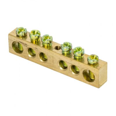 Шина PEN "ноль-земля" (6х9мм) 6 отверстий латунь крепеж по центру розничный стикер EKF PROxima sn0-63-06-r