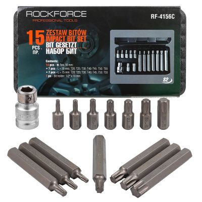 Набор бит Torx с адаптером 15 пр. 10 мм. RockForce RF-4156(C)