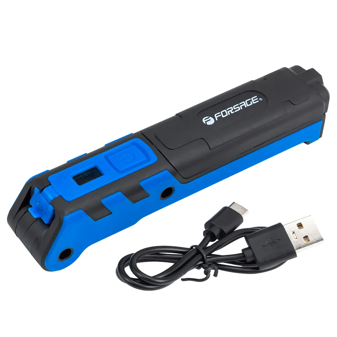 Лампа светодиодная аккумуляторная с магнитом 5W/3WCOB, 150/360Lumen, 3.7V, 2000mAh, t зарядки 4 ч, USB Forsage F-EL2301