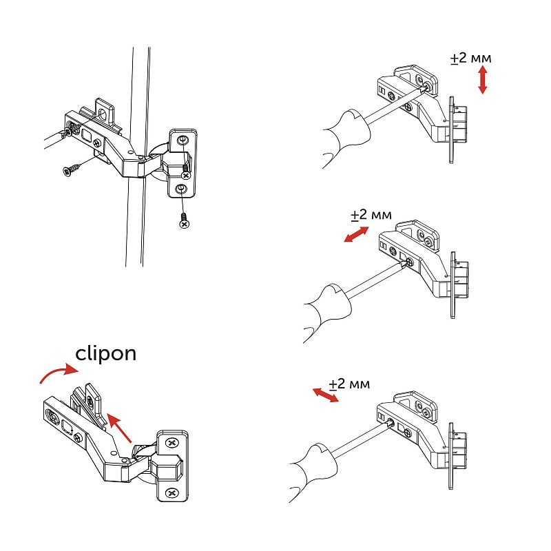 Петля угловая 45° с доводчиком 45мм h0 clip-on 3D (саморезы, заглушки) AKS PLUS 65557