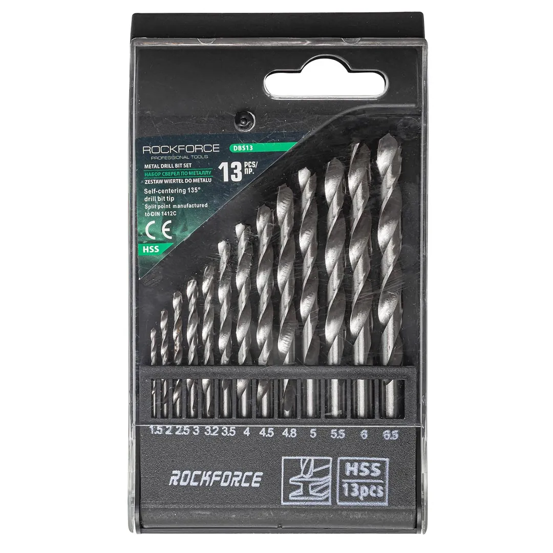 Набор сверл по металлу HSS, 13пр.(), в пластиковом футляре RockForce RF-DBS13