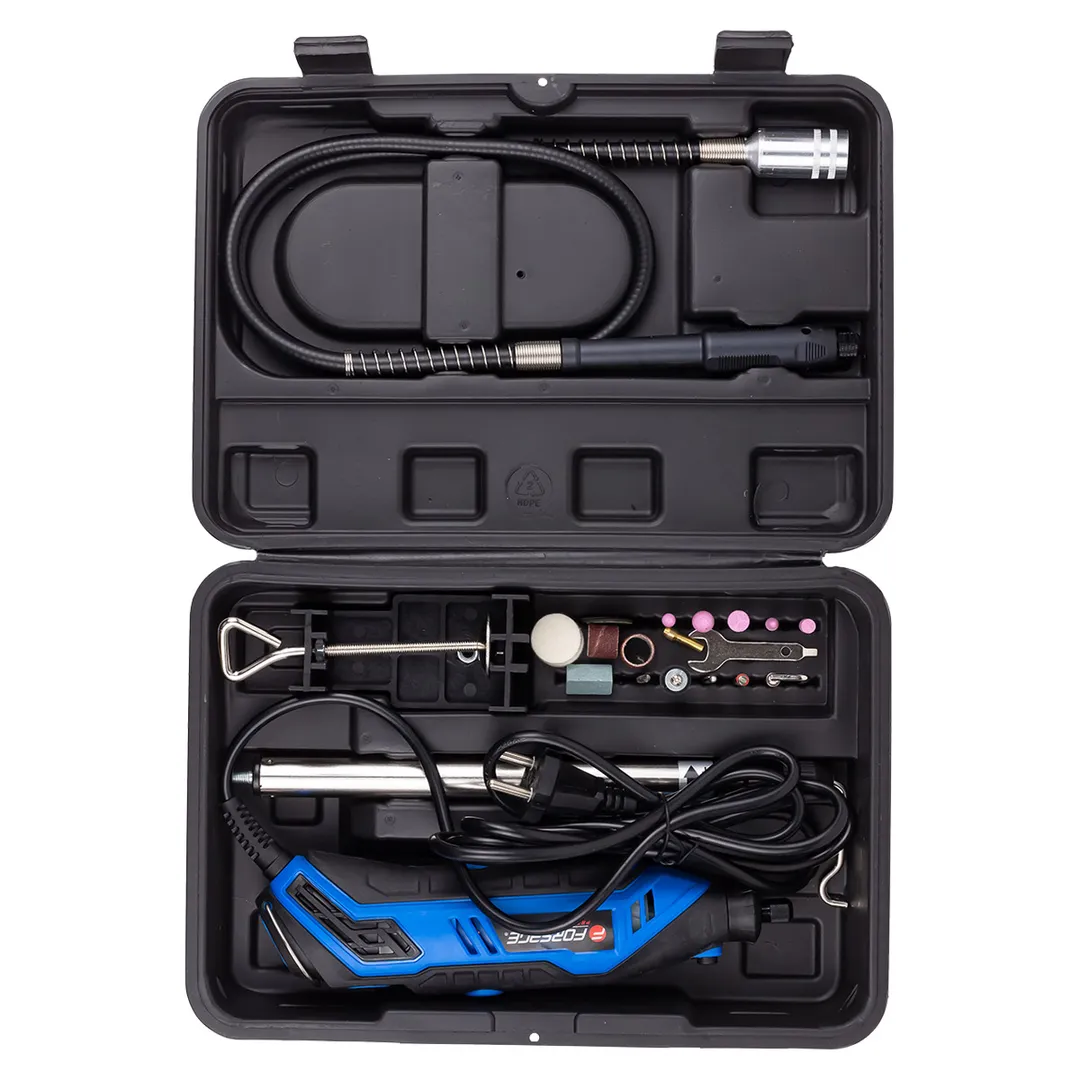 Гравер электрический ручной с набором аксессуаров, 130W, 220V, 10000-32000об/мин, цанга 2.3, 3.2 мм Forsage F-GM10-150E