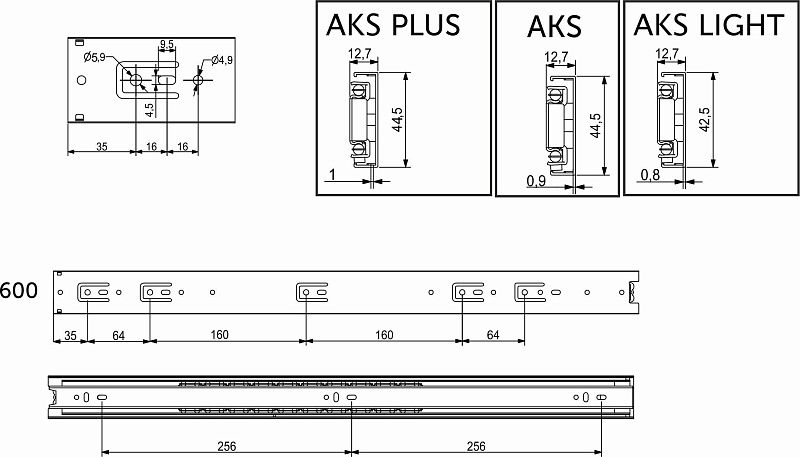 Направляющая шариковая L-600 h=45 AKS PLUS 73786