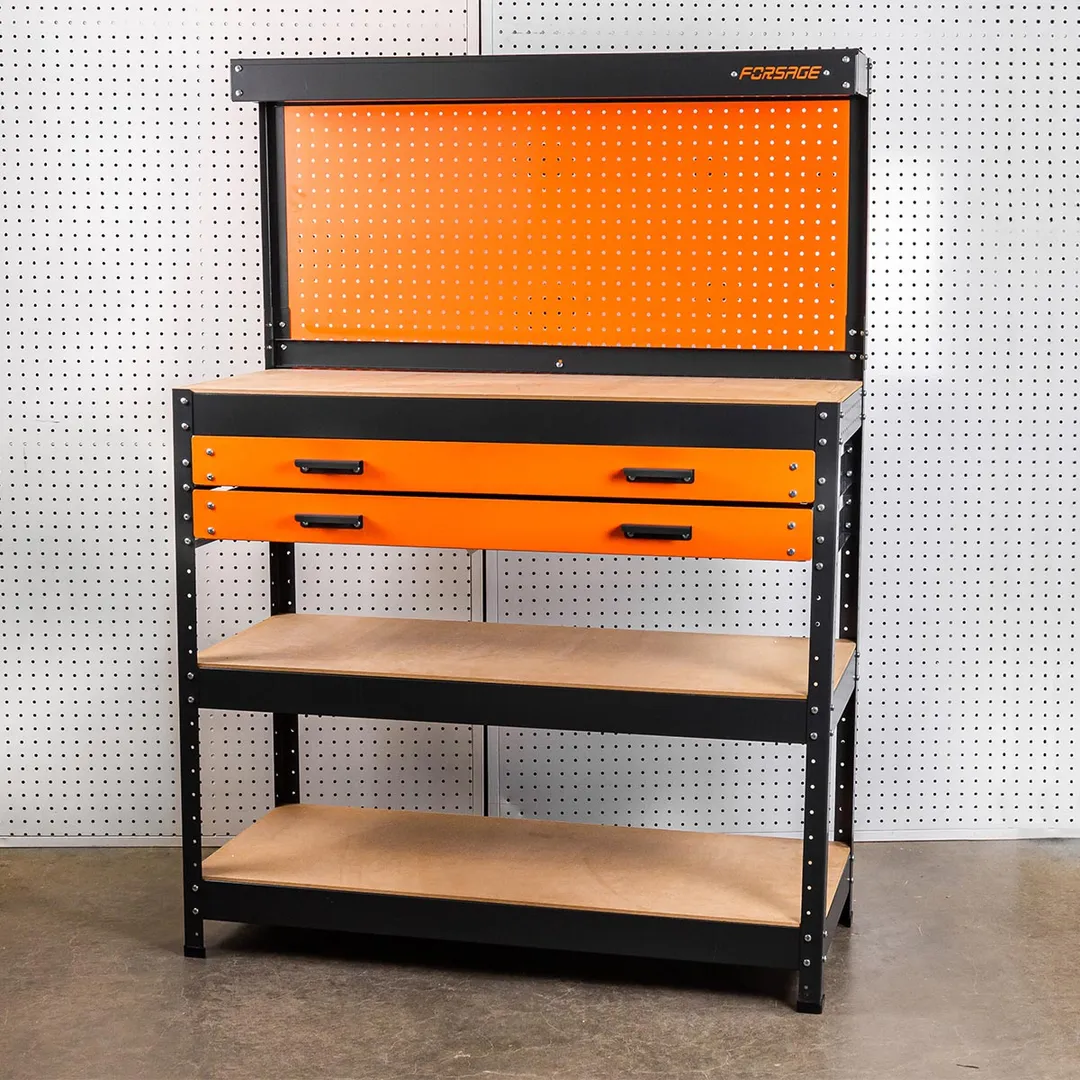 Верстак металлический 1000х400х1400 мм с двумя выдвижными полками Forsage F-WT00306