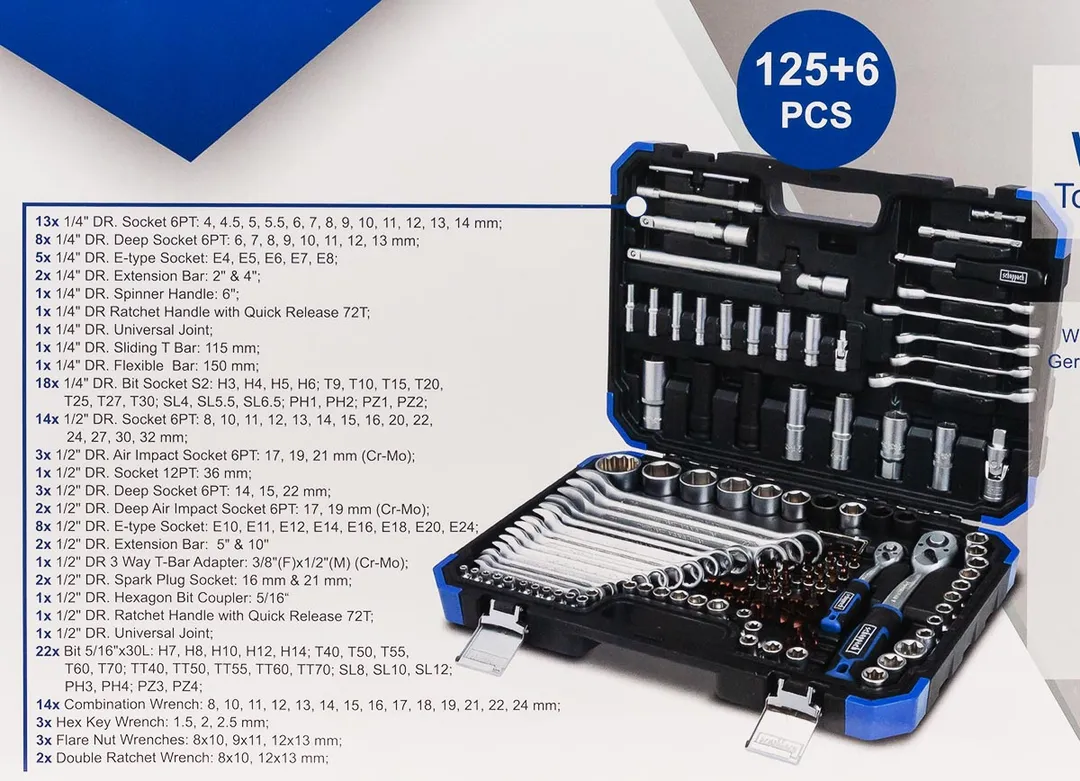 Набор инструментов 125+6 пр 1/4''&1/2'' 6-гр Scheppach Sch-41252-5 (Premium)