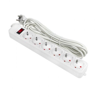 Сетевой фильтр 6*5м 10А/2,2кВт с выкл, c/з ПВС 3х0,75 Блокбастер EKF PROxima UFP10-375-6-05