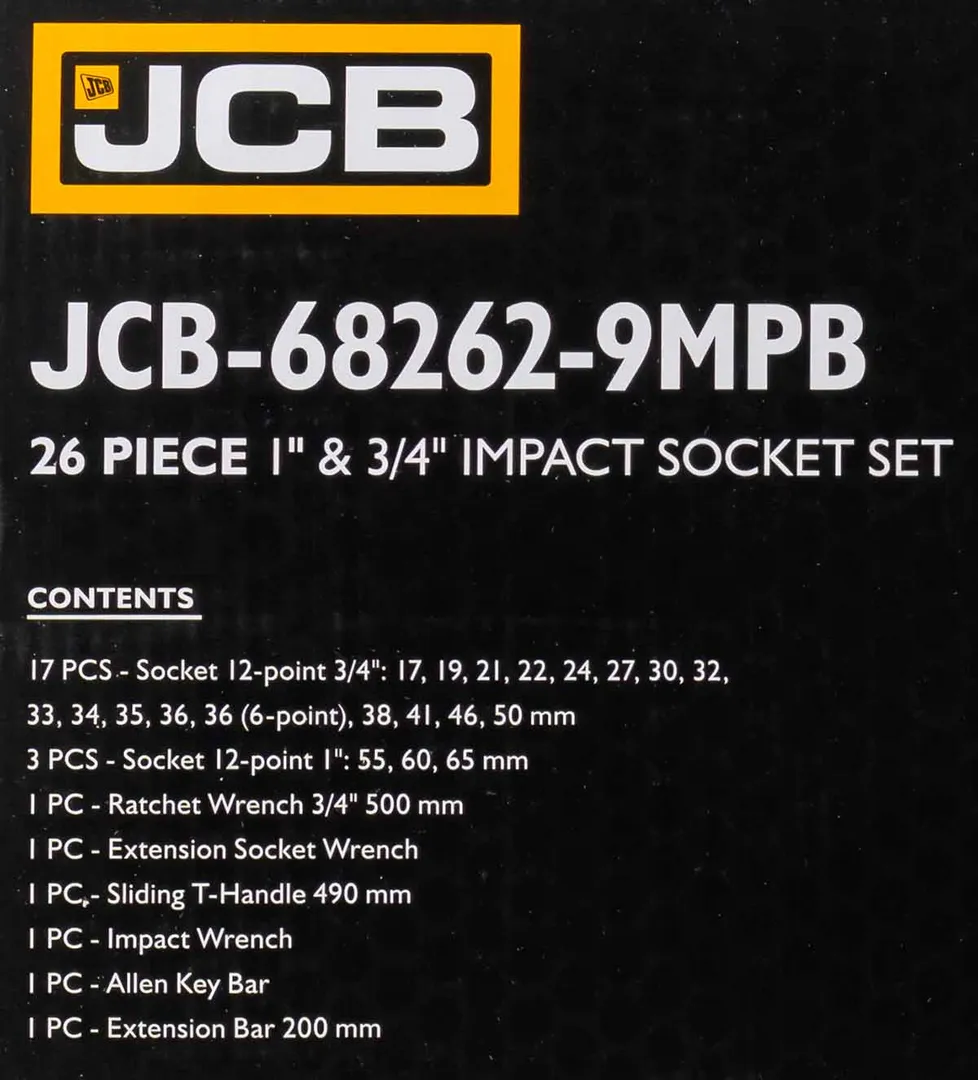 Набор инструментов ударных 26 пр, 3/4'', 1'' 12-гр. JCB JCB-68262-9MPB